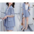 Set: Elbow-sleeve Blazer + Wide-leg Dress Shorts