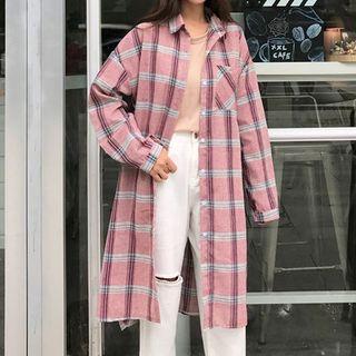 Long Plaid Buttoned Jacket