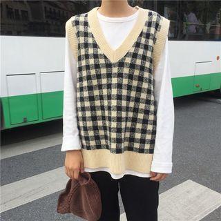 Checked Knit Vest