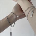 Couple Matching Heart Chain Bracelet 1 Pair - Silver - One Size
