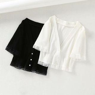 Short-sleeve Lace Trim Cardigan