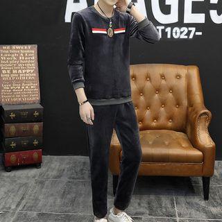 Set: Applique Velvet Sweatshirt + Jogger Pants
