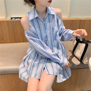 Cold-shoulder Striped Shirt Stripe - One Size