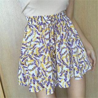 Drawstring-waist Floral Print Skort