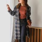 One-button Plaid Chesterfield Coat
