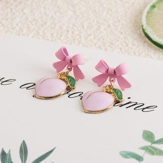 S925 Sterling Silver Bow Peach Stud Earrings Pink - One Size
