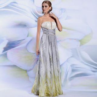 Embellished Printed Evening Gown