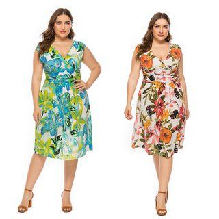 Plus Size Sleeveless Printed A-line Dress