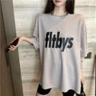 Elbow-sleeve Letter Print T-shirt Gray - One Size