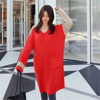 V-neck Color-block Knit Dress