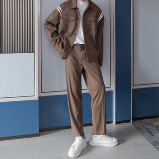 Contrast Color Button-up Jacket / Straight-cut Pants
