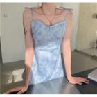 Tie-dye A-line Suspender Skirt / One-shoulder Short-sleeve Top