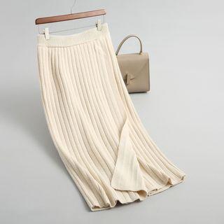 Straight Cut Midi Rib-knit Skirt