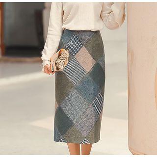 Plaid Midi Straight-fit Skirt