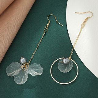 Faux Pearl Bow Hoop Asymmetrical Alloy Dangle Earring