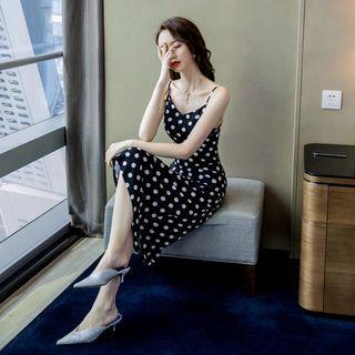 Spaghetti-strap Dotted A-line Dress / Undershorts