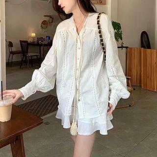 Plain Tasseled Blouse / Wide Leg Shorts