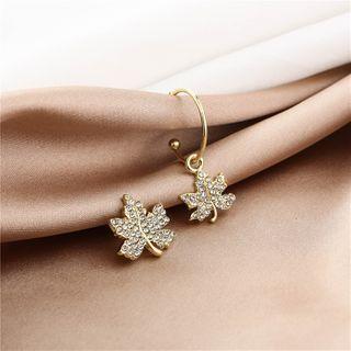 Leaf Rhinestone Asymmetrical Dangle Earring E1703-2 - 1 Pair - Gold - One Size