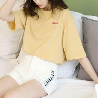 Embroidered Short-sleeve T-shirt Yellow - One Size