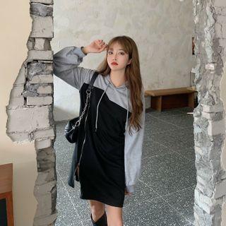 Two-tone Hooded Mini Sweatshirt Dress