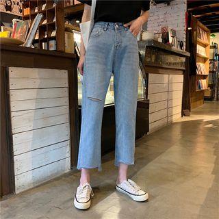 High-waist Ripped Denim Pants