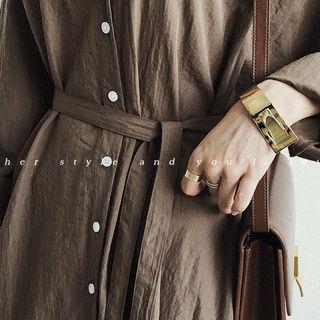 Tie-waist Slit-side Long Shirtdress