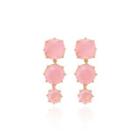 Fashion And Elegant Plated Gold Geometric Round Pink Cubic Zirconia Earrings Golden - One Size
