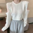 Cold-shoulder Cropped Cable Knit Sweater