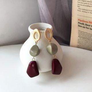 Stone Dangle Earring 1 Pair - Stud Earrings - Gray & Red - One Size