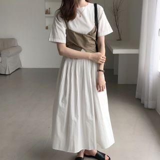 Short-sleeve A-line Maxi Dress / Spaghetti-strap Top