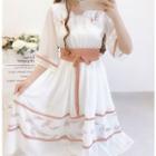 Phoenix Print Elbow-sleeve Chiffon Dress