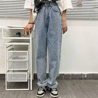 High-waist Splash Denim Pants