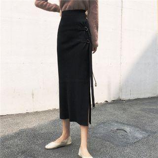 Slit Knit Midi Pencil Skirt Black - One Size