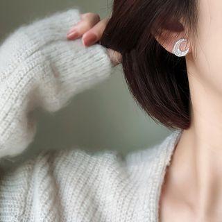 Sterling Silver Crescent Stud Earring / Clip-on Earring