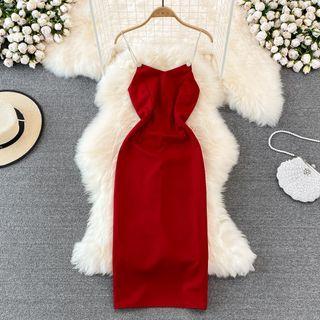 Rhinestone Strap Slit Maxi Dress
