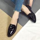 Faux Patent Leather Pointed Low Heel Loafers