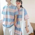 Couple Matching Striped Embroidered Polo Shirt