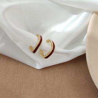 Curvy Hoop Earring 1 Pair - Gold & Red - One Size