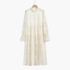 Long-sleeve Lace Midi Dress Dress - Almond - One Size