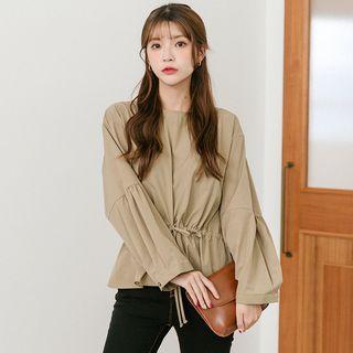 Wide-sleeve Drawcord-waist Blouse