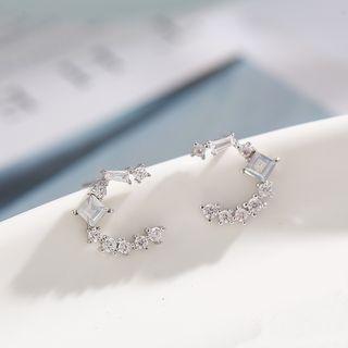925 Sterling Silver Rhinestone Earring 1 Pair - Rhinestone Earring - One Size