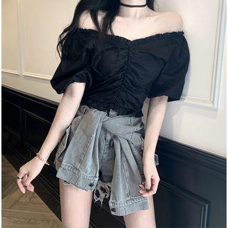 Mock Two-piece Denim Hot Pants