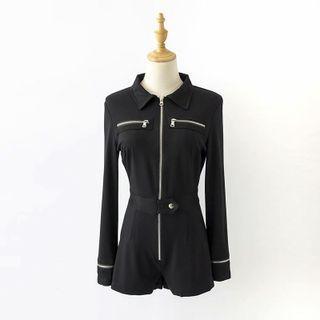Long-sleeve Collared Zip Romper