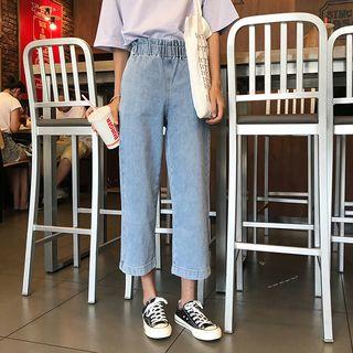 Tie-waist Loose-fit Washed Jeans