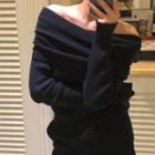 Off Shoulder Knit Top Black - One Size