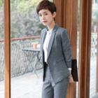 Single-button Blazer / Straight-cut Dress Pants / Mini Pencil Skirt / Long-sleeve Shirt / Set