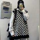 Checkered Sweater Vest Checked - Black & White - One Size