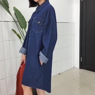 Flap-pocket Denim Midi Shirtdress