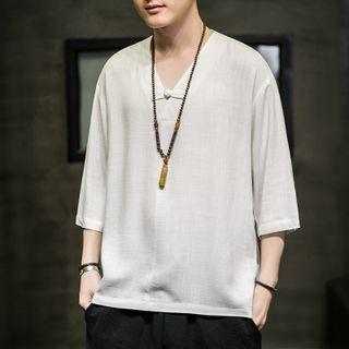 3/4-sleeve Frog-button T-shirt