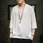 3/4-sleeve Frog-button T-shirt